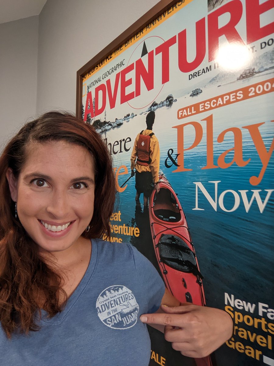 🎙️ I'm taking a class on environmental storytelling (<a href="/DEL_Duke/">Duke Univ. Nicholas School Executive Education</a> <a href="/SpeakUpforBlue/">Speak Up for Blue</a>) &amp; talking about how <a href="/NatGeo/">National Geographic</a> inspired me. This giant magazine cover is hanging in my office 🛶 Then I realized I'm wearing a <a href="/CrystalSeasSJI/">Crystal Seas Kayaking</a> shirt that matches! 🤣 I guess I'm consistent in what I like