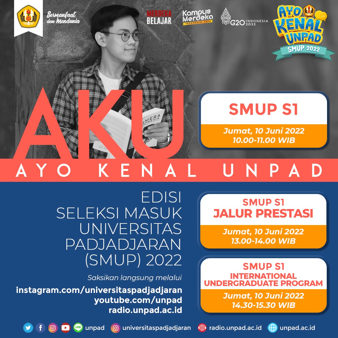 unpad's tweet photo. #AgendaUnpad

Talkshow Ayo Kenal Unpad (AKU) edisi Seleksi Masuk Universitas Padjadjaran (SMUP) 2022

📆 Jumat, 10 Juni 2022
🕙 10.00-15.30 WIB

Siaran langsung melalui:
Instagram dan YouTube

Kirim pertanyaan ke https://t.co/sti9sSEyss. Ada hadiah menarik buat penanya terpilih. https://t.co/Jh48KwcZyn