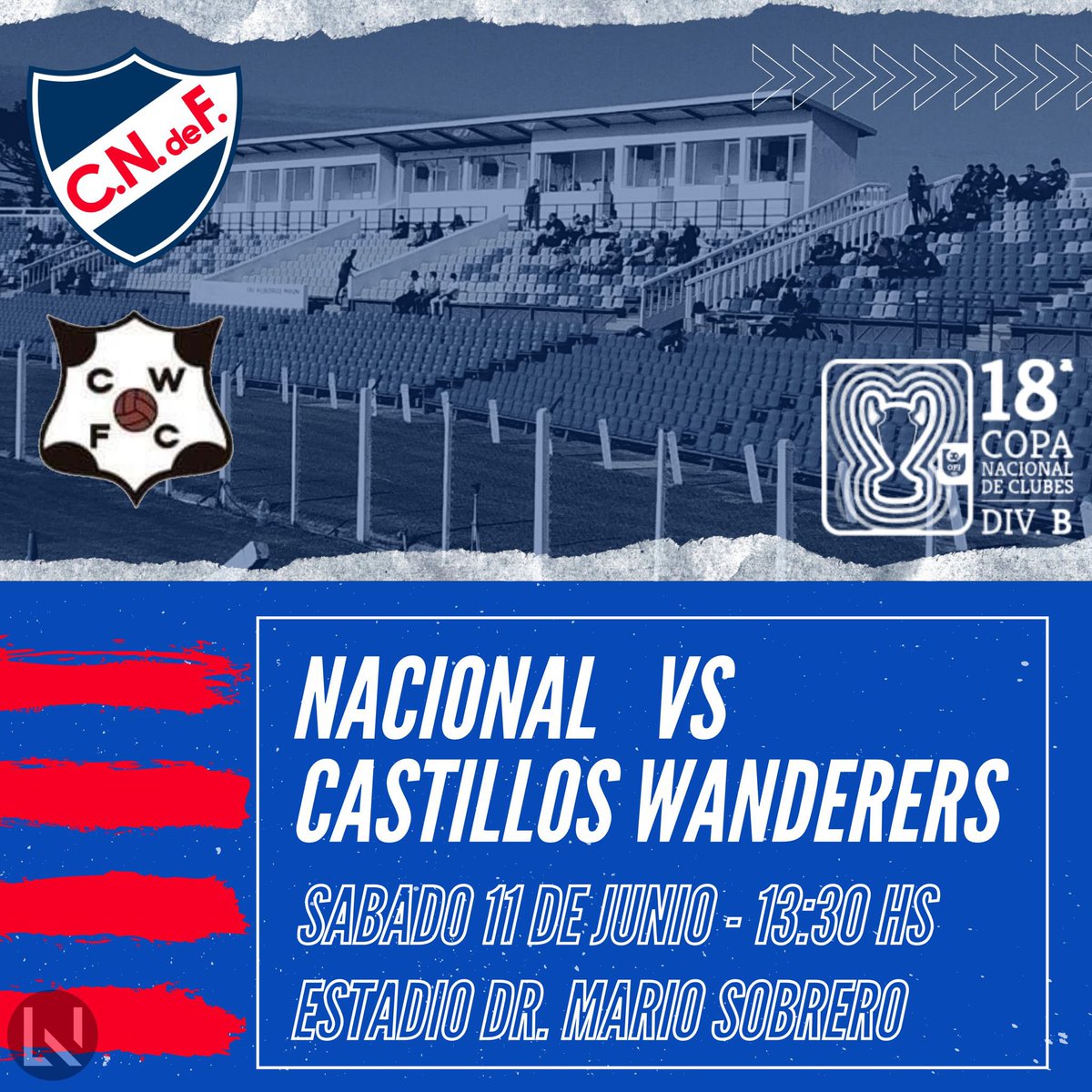 ClubNacionalde2's tweet photo. RE COPADOS 

Por segundo año consecutivo el bolso vuelve a jugar copa @OFIUruguay - Divisional B.

Este sábado enfrentamos a Wanderers de Castillos a las 13:30 horas en el Dr Mario Sobrero por la 2 fecha de la fase de grupo. 

Los esperamos!

Vamo nosotros 🔴🔵⚪️ https://t.co/JL6TWCySck