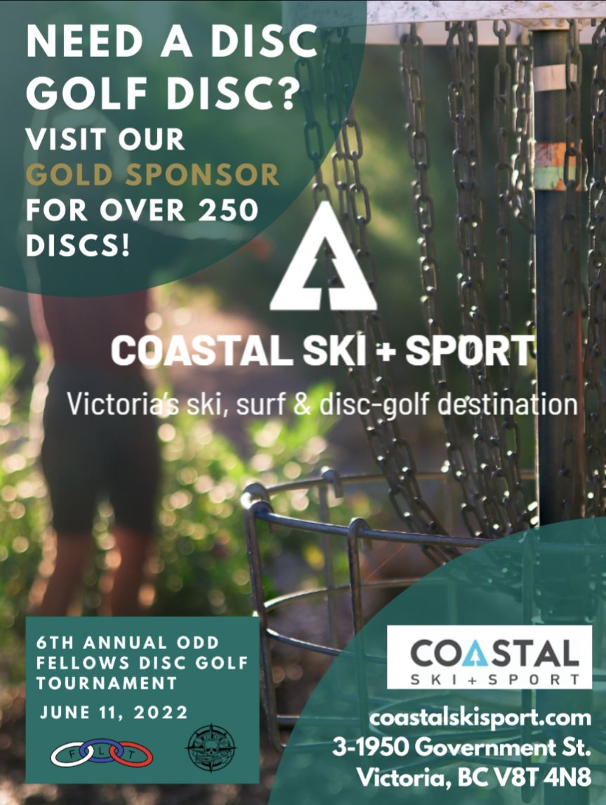 Odd Fellows 6th Annual Charity Disc Golf is only 3 days away.  Big shout out to one of our sponsors Coastal Ski + Sport #oddfellows #yyj #Columbia2