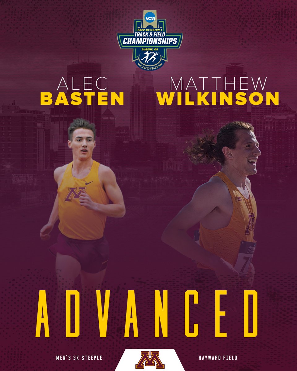 Make it TWO #Gophers in the #ncaaTF 3K Steeplechase final! Matthew Wilkinson (lifetime best) and <a href="/Alec_basten/">Alec Basten</a> (season-best) automatically qualify! #SkiUMah