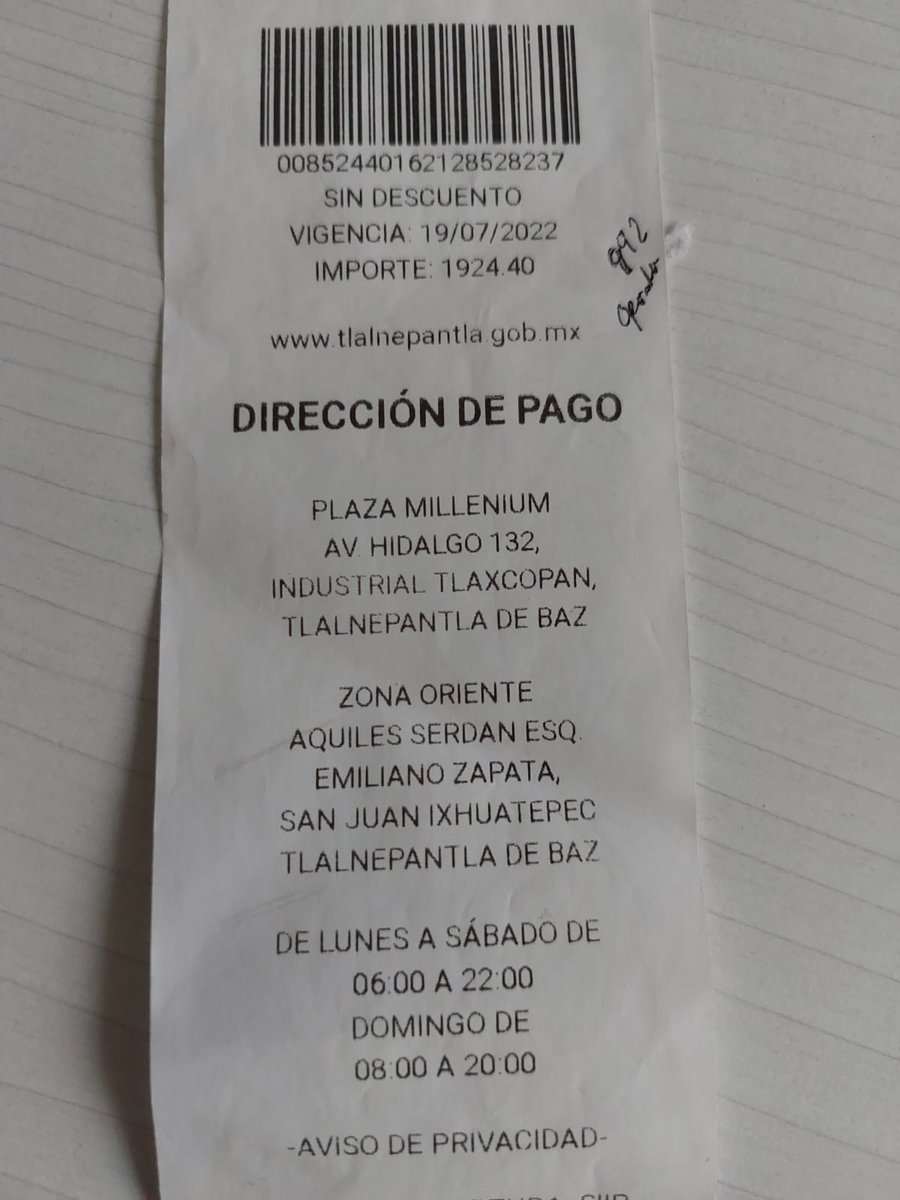 Quiero pagar el mismo día, y en el ticket indica horarios que no cumplen, fui a las oficinas de Plaza Millenium y no me atendieron porque dicen que solo hasta las 4pm cuando el ticket marca un horario de las 22hrs. Además no hay forma de pago en linea! <a href="/C5Edomex/">C5 Estado de México</a>  <a href="/SS_Edomex/">Secretaría de Seguridad del Estado de México</a>