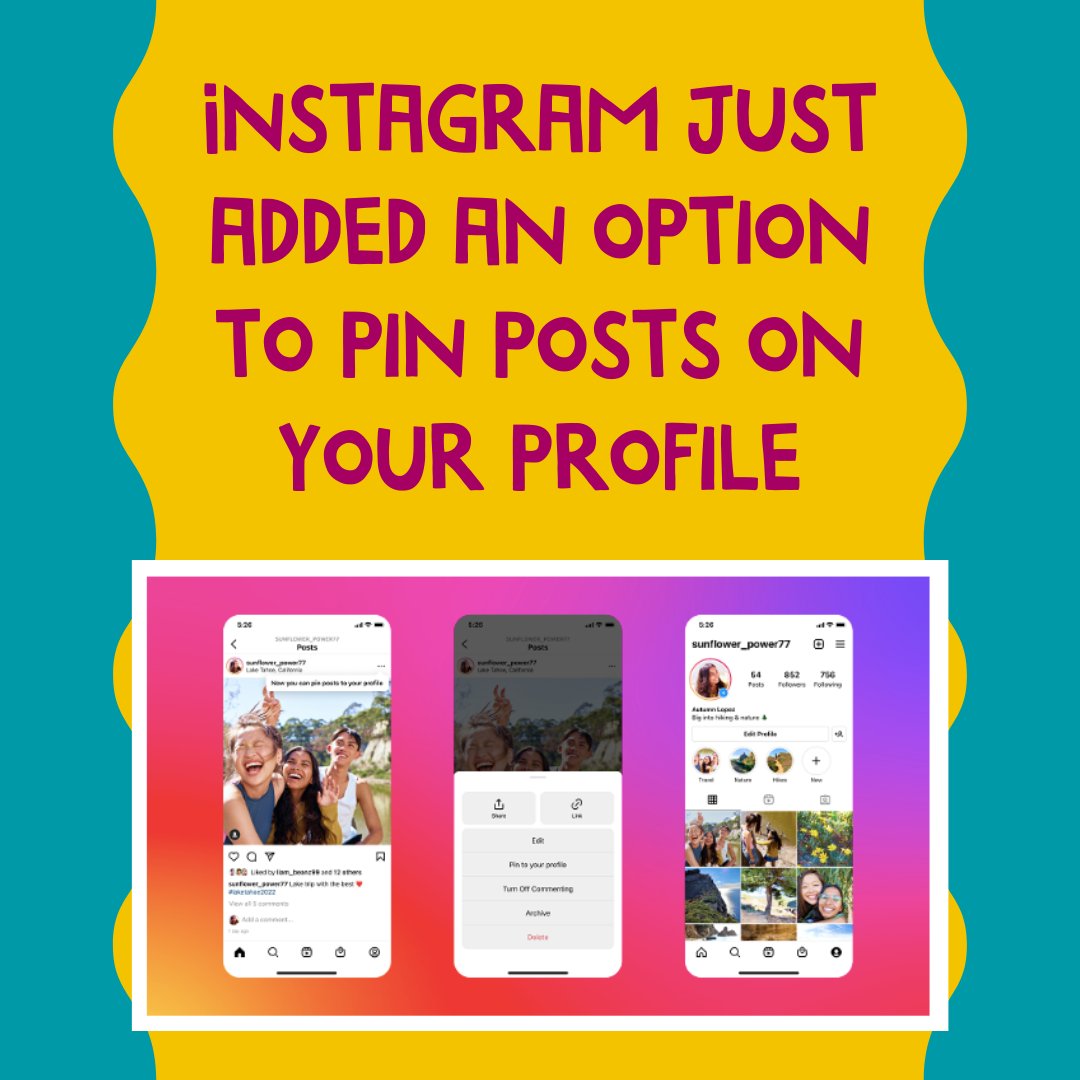 Instagram recently added an option to pin posts to profiles! To learn more, read an article from Social Media Today detailing the update here: socialmediatoday.com/news/instagram…