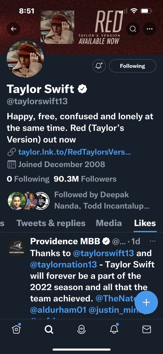 PCFriarsmbb's tweet photo. Friartown, yesterday our guys got @taylorswift13 @taylornation13 gear and a note after their special season and today she liked the team’s tweet (1st one in 4 months). It’s a great day to be a Friar! @aldurham01 @TheNate156 @justin_minaya https://t.co/q4R6fuuiS0