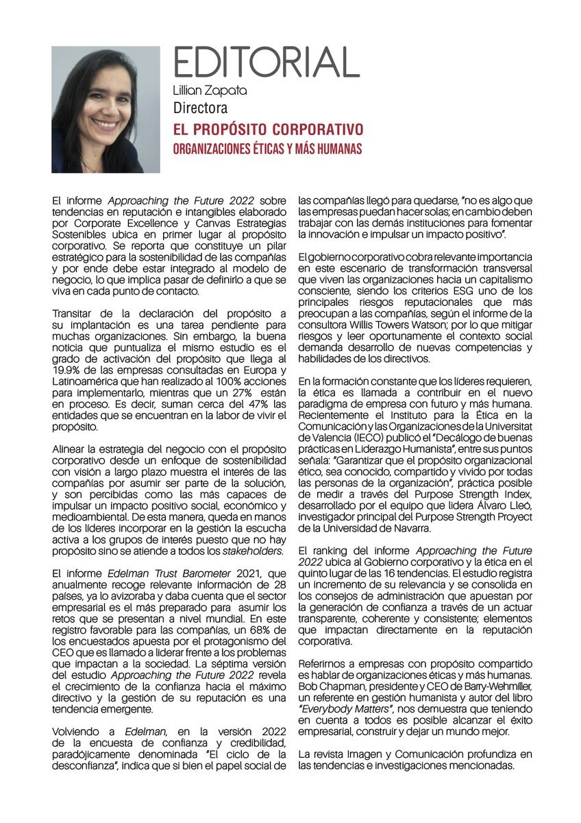 revista_IyC's tweet photo. 📌 El #propósito corporativo
#Organizaciones éticas y más #humanas
✍️Editorial por Lillian Zapata @LillianZapata 
🎯Encuéntralo en la Edición N°113 de la Revista Imagen y Comunicación 👇👇 https://t.co/7BJez4Y93X