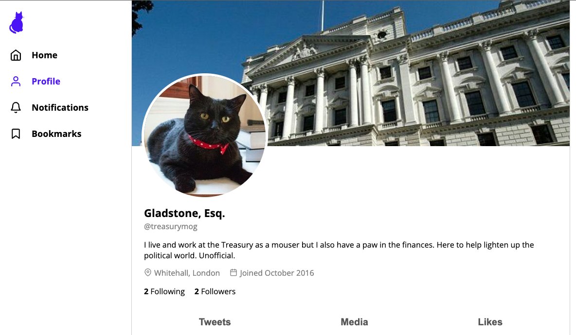 codeMatt0101's tweet image. Day 5 of #100DaysOfCode: working on the user profile section of my cat-themed Twitter clone! 🐈😀