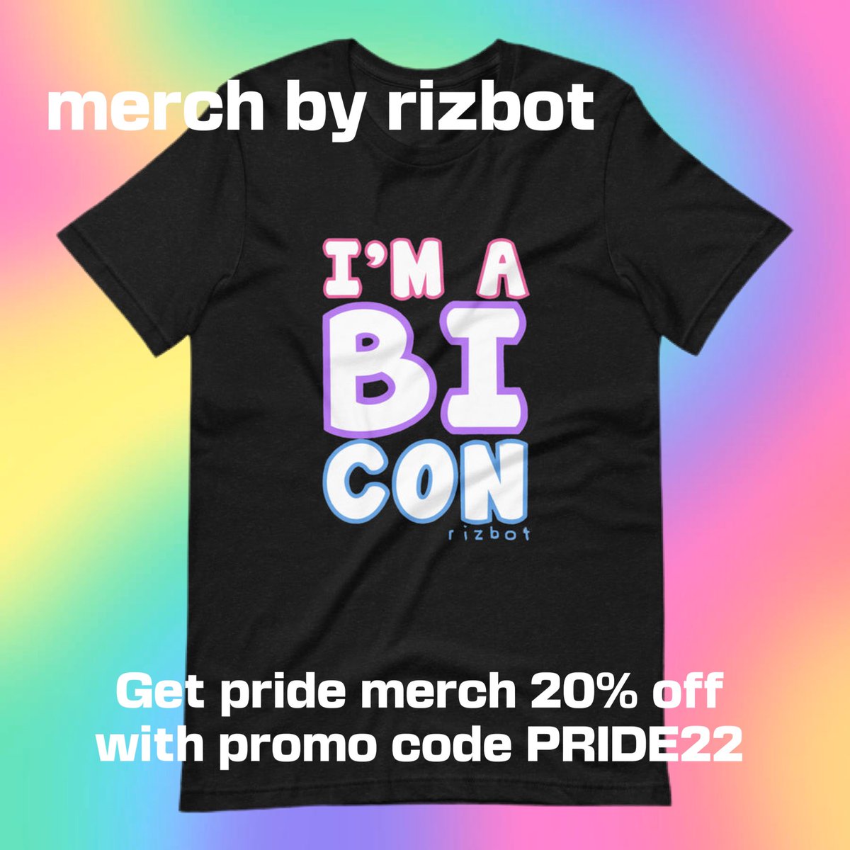 zettercakes's tweet photo. support a #queerowned #smallbusiness and look like a cool lil guy doing it! 😎 there's still time to get rizbot #pride merch for 20% off with promo code PRIDE22 🌈  https://t.co/eqhBvglDEa https://t.co/baQCMW6mJn