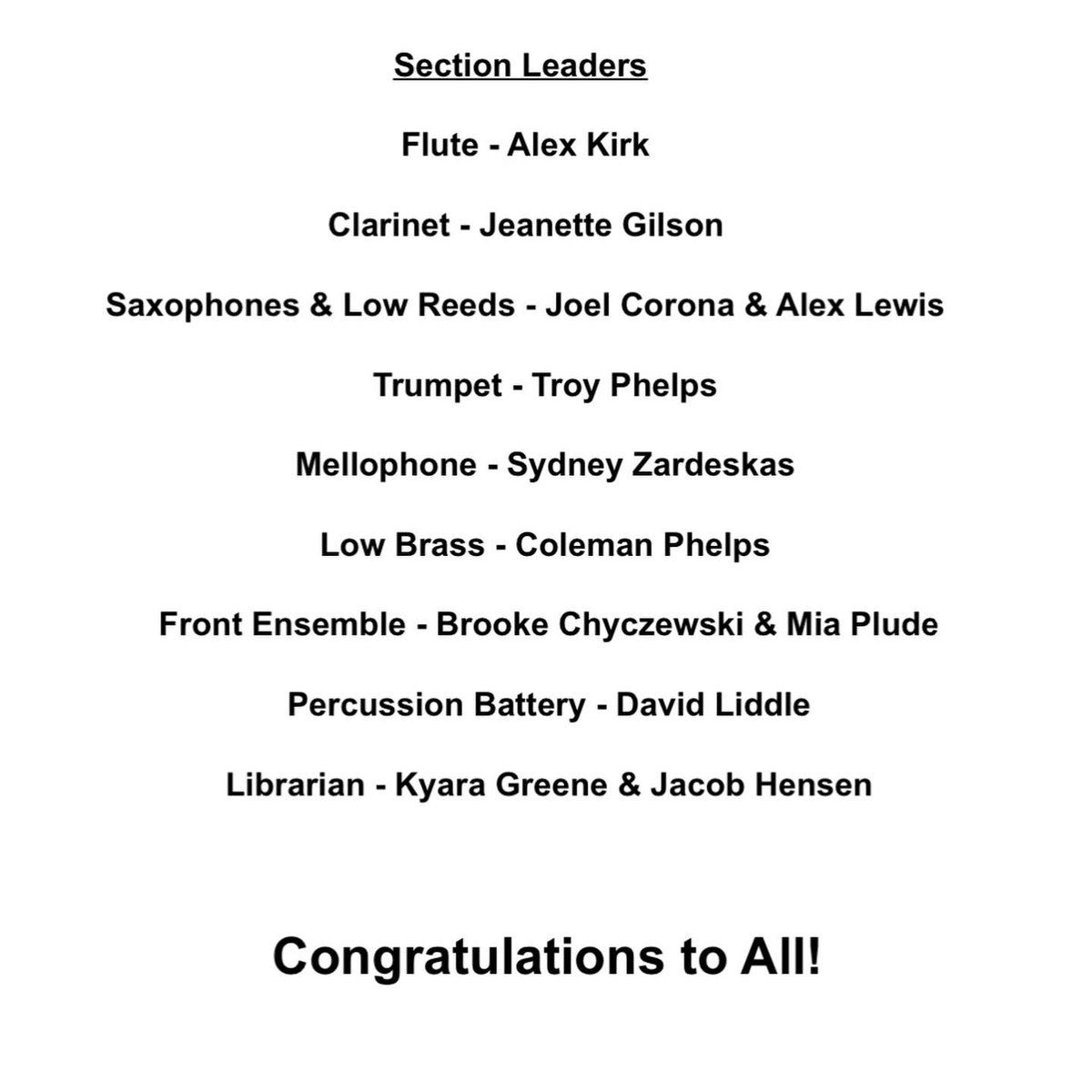 Congratulations to the students selected for leadership positions for the 2022-2023 school year! 
#GFBands #GFHS23 #GFHS24 #GFHS25 #GFHS26