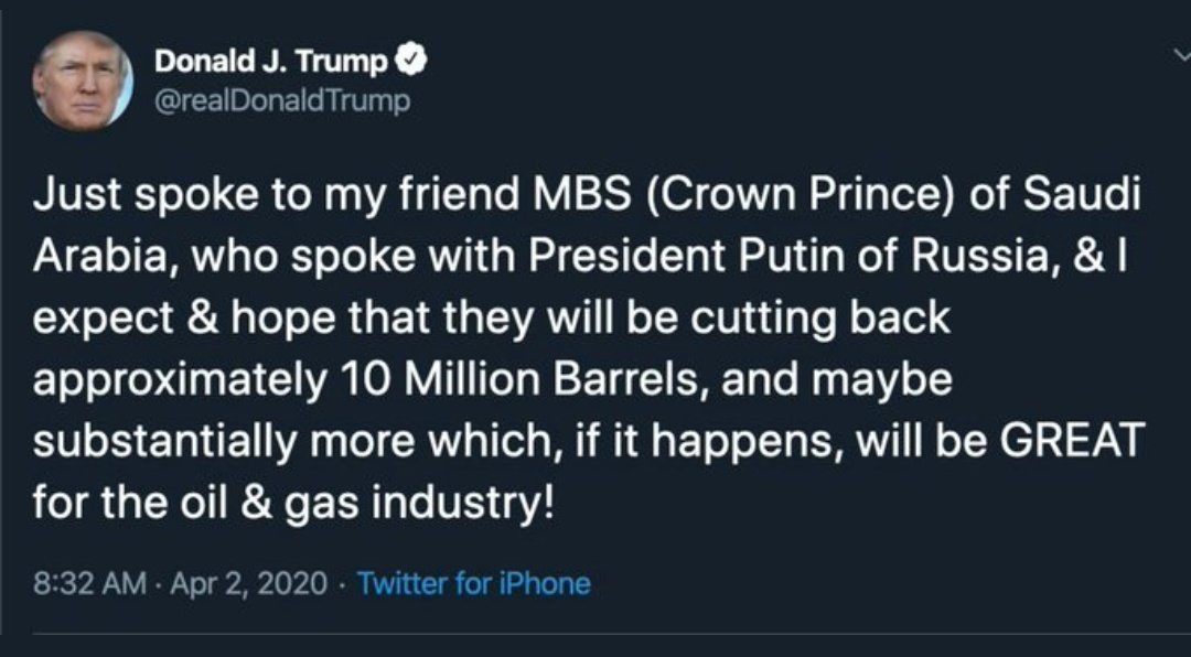 So while Donald Trump was President he was discussing with Putin and the Crown Prince of Saudi Arabia how to RAISE oil prices in the United States. But now he blames Biden for higher oil prices.