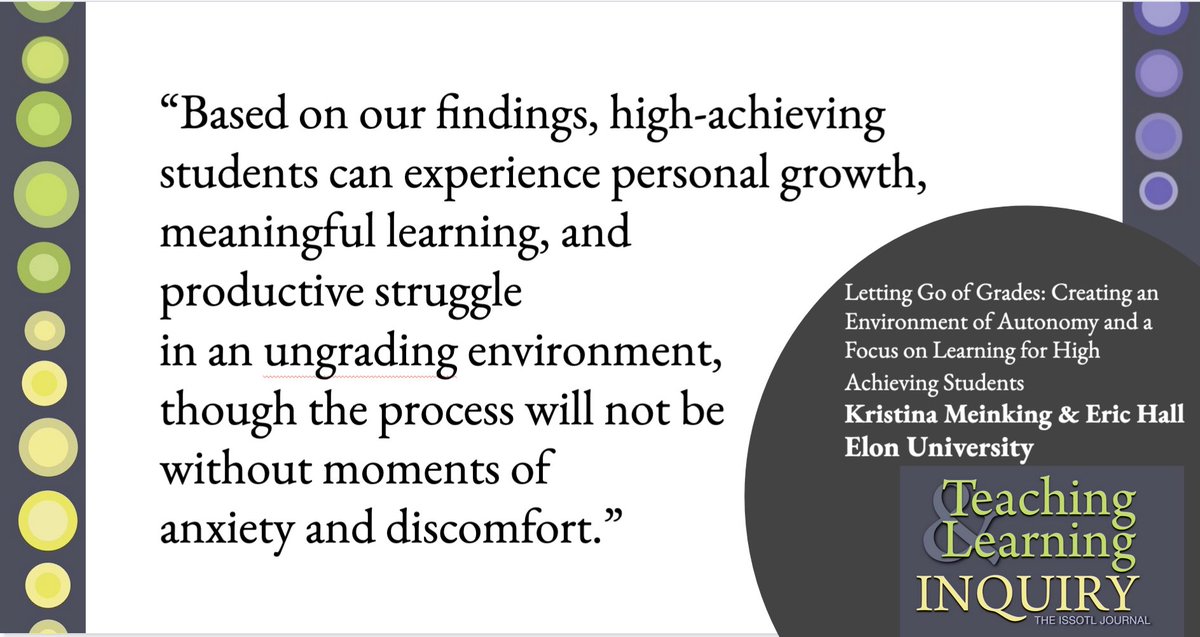 New article on 'ungrading' as seen through a complex combination of student growth that includes both meaningful learning and productive struggles: journalhosting.ucalgary.ca/index.php/TLI/… <a href="/elondochall/">Eric Hall</a> <a href="/elonclassics/">classics @ elon</a> @ISSOTL