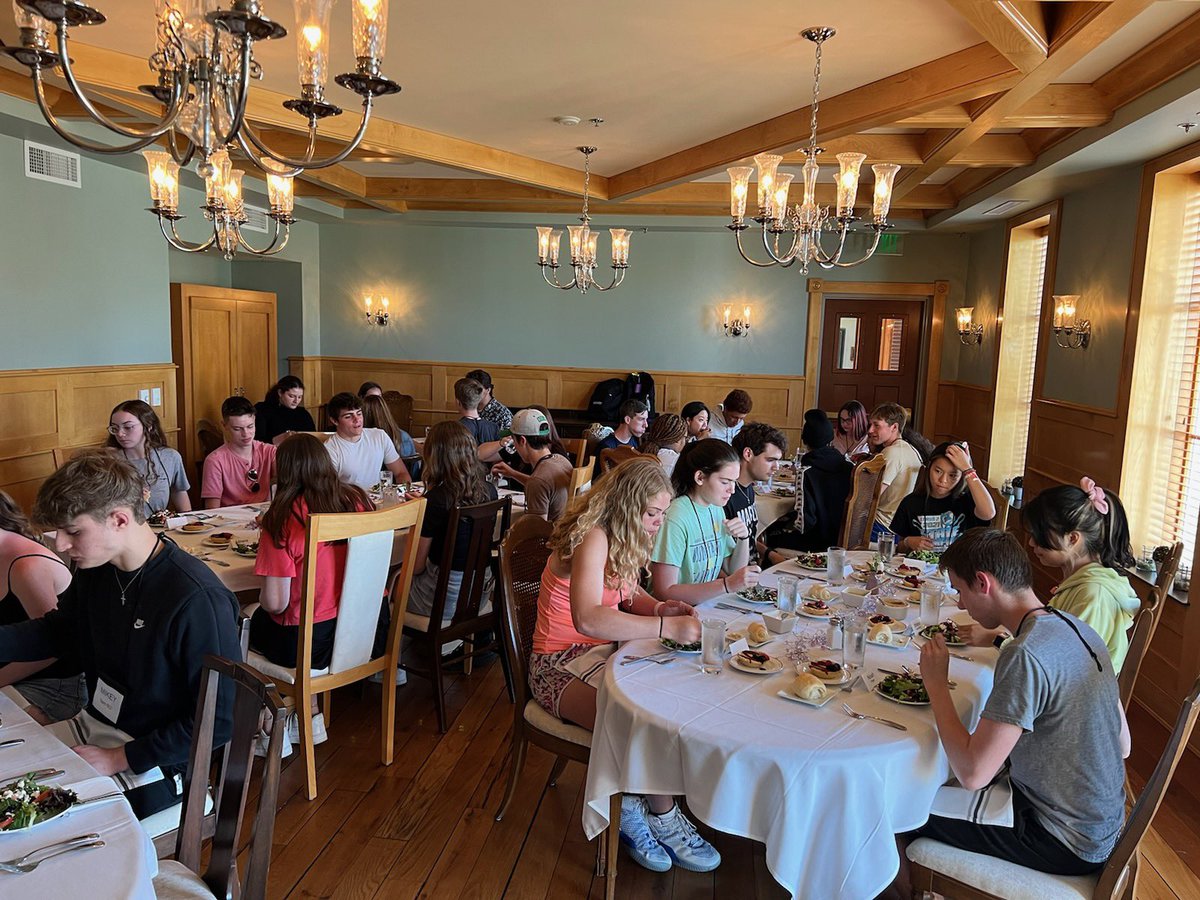 KStateJPs's tweet photo. We partnered with the College of @KStateBusiness as part of their Summer Institute to host high school students from five different states and, tonight, they learned dining etiquette! #KStateJPs #JPsCatering #futureWildcats 💜🤍 https://t.co/Cw60xbwMeD