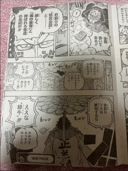 ワンピース1052話ネタバレ考察 ゾロルフィの目覚めと海の皇帝 緑牛が背中の花コプターで飛んでワノ国に迫る イゾウとアシュラの死亡確定 アニシラ