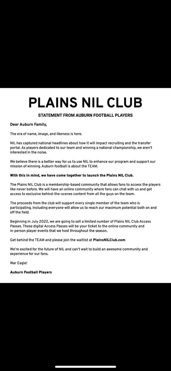 A message to the Auburn Family. #WarEagle

<a href="/PlainsNILClub/">Plains NIL Club 🦅</a>