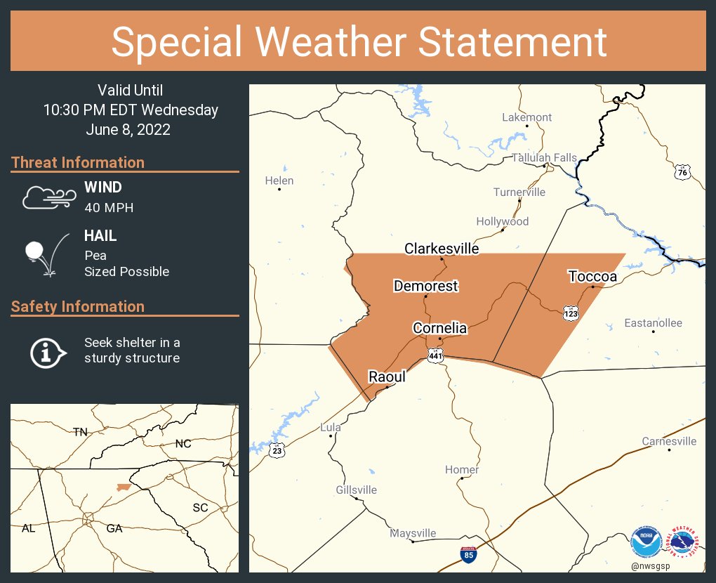 NWS GSP on Twitter "A special weather statement has been issued for Toccoa GA, Cornelia GA and