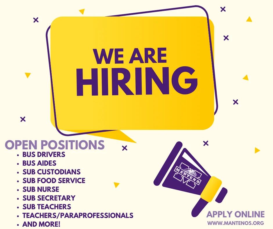 We have several openings for the 2022-2023 school year! All interested applicants should apply online at applitrack.com/manteno5/onlin….