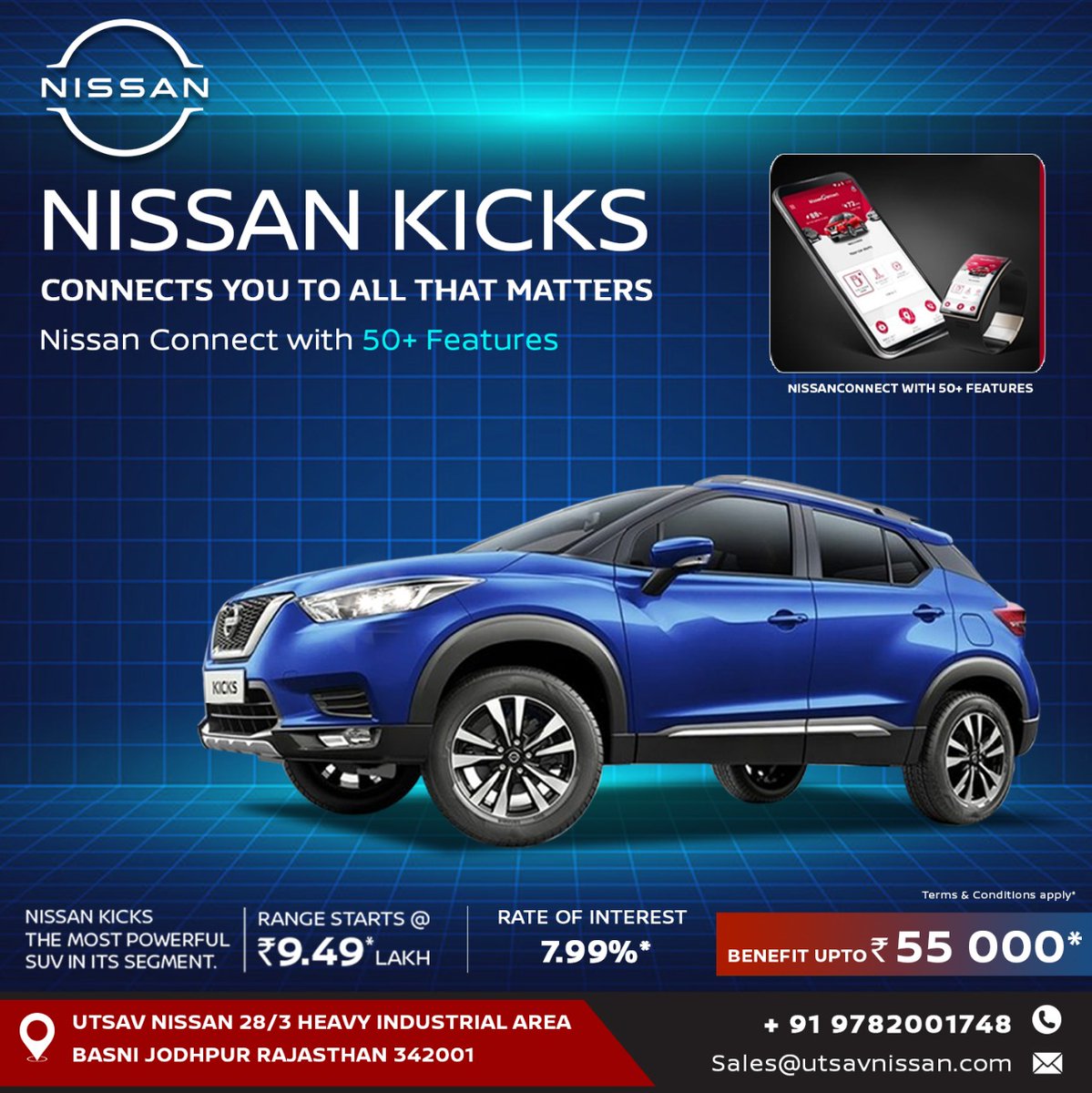 NissanUtsav's tweet image. #NissanKicks is a 5 seater most powerful SUV in its segment. 
#NissanConnect with 50+ features...
Driven by innovation, it helps you stay connected to us, your car &amp;amp; your loved ones.
#BestInTechnology 
.
👉Visit us at #UtsavNissanShowroom-
For enquiries / Bookings, 📞09782001748