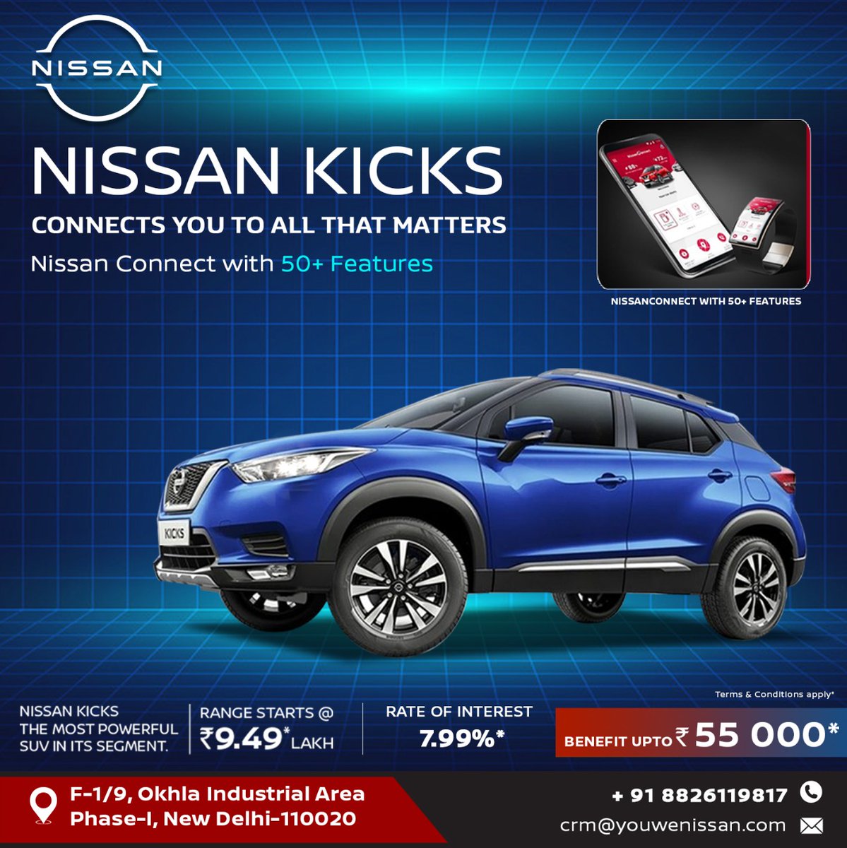 _YouWeNissan's tweet image. #NissanKicks is a 5 seater most powerful SUV in its segment. 
#NissanConnect with 50+ features...
Driven by innovation, it helps you stay connected to us, your car &amp;amp; your loved ones.
#BestInTechnology 
.
👉Visit us at #YouWeNissan-
For Enquiry / Bookings, Call us- 
📞08826119817