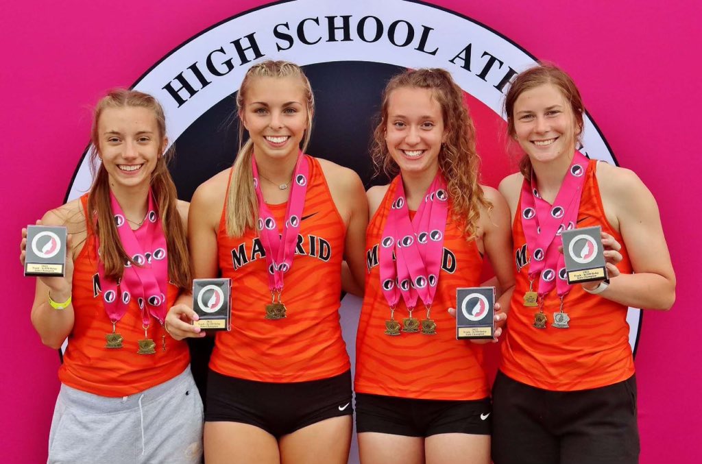 MadridGirlsTF's tweet photo. We had a special group set 2 State Meet Class 1A records in the 4x1 (48.72) and 4x2 (1:43.29) and were All State @iatfcc  @OstertLilly @emma_olsen6 @jillydodds2 @ellasanti4  We hope to ‘reload’ for next season! @MadridTigers #TigerPride https://t.co/DBydLRuRlq
