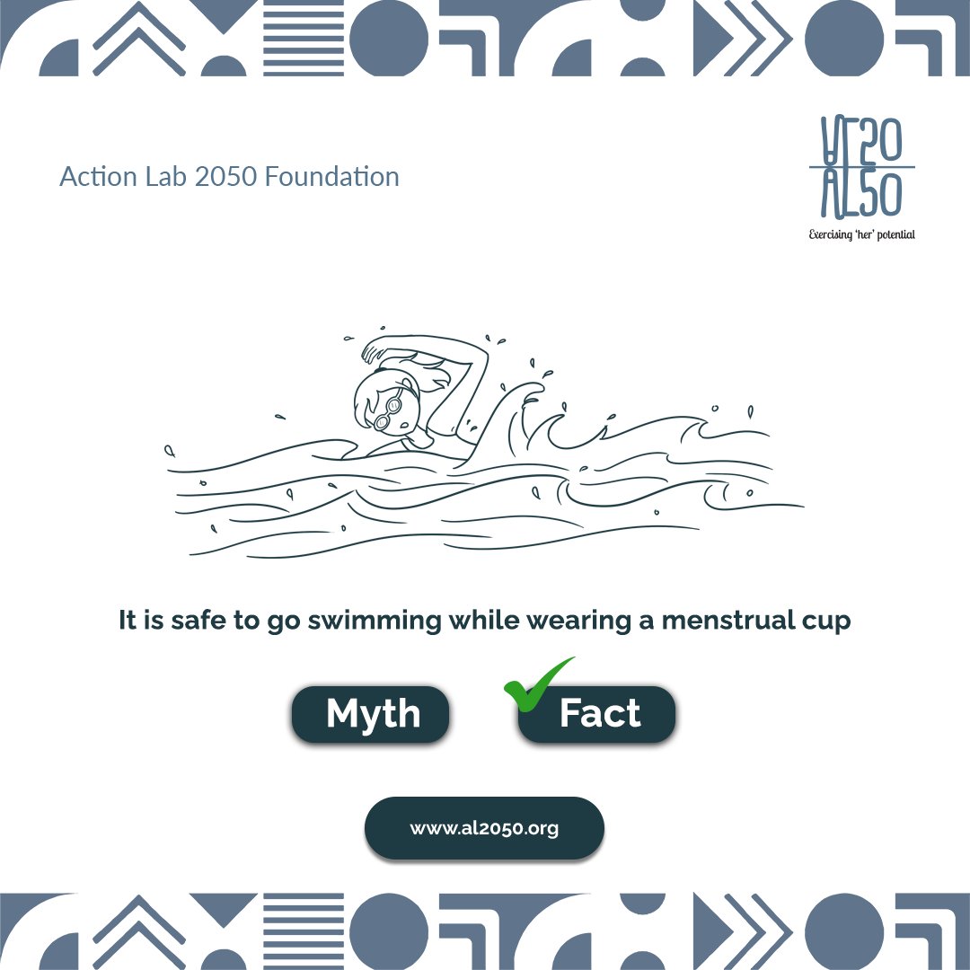 al50foundation's tweet photo. Some people think that wearing a menstrual cup while swimming can cause leakage.
Here's the good news: that's simply a myth!
#AL50 #AL2050 #TalkTheTaboo #JoinTheConversation #MenstrualHygiene #EndTheStigma https://t.co/JGIrnnpUnJ