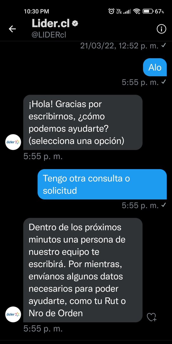vannina74's tweet photo. JAJAJAJA 17:55 en unos minutos! Las weas! 4 horas y nunca contactó @LIDERcl 
SON COMO LA CALLAMPA!!!! Su servicio de atención al cliente vale hongo, en realidad, el cliente pa uds vale hongo, por eso abusan de nosotros! 🖕 https://t.co/B5wftev3wx