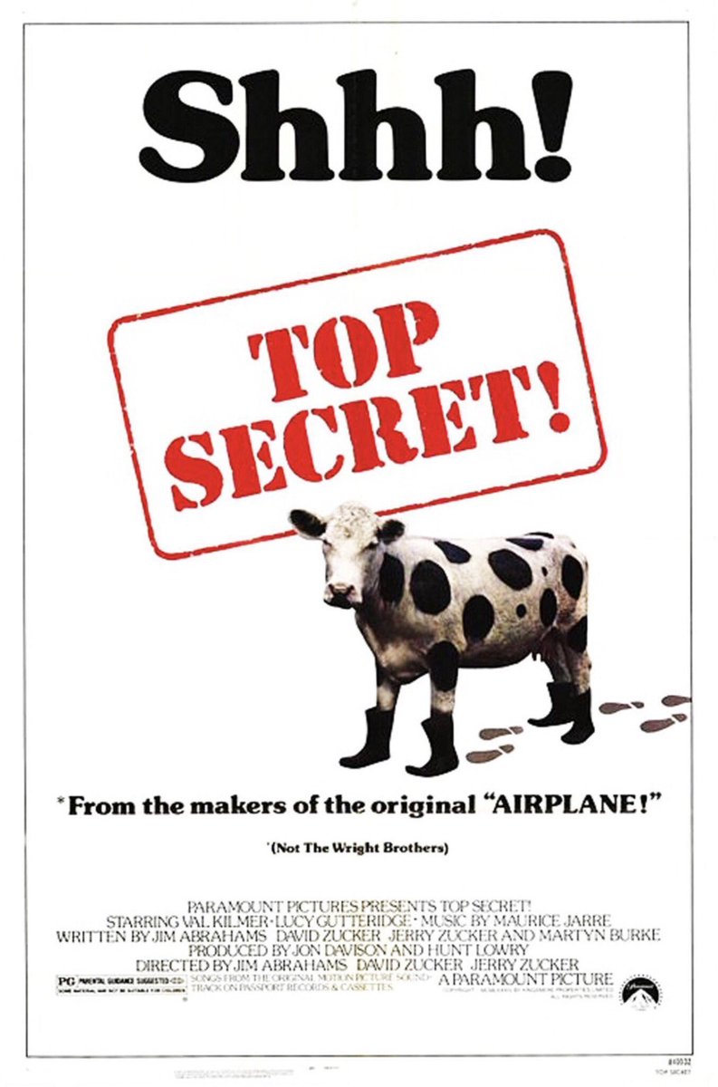 FilmNewsNos's tweet photo. 🎬MOVIE HISTORY: 38 years ago today, June 8, 1984, the movie 'Top Secret!' opened in theaters!

#ValKilmer #LucyGutteridge #ChristopherVilliers #BillyJMitchell #JeremyKemp #OmarSharif #PeterCushing #MichaelGough #WarrenClarke #HarryDitson #JimCarter #EddieTagoe #JohnSharp https://t.co/k0rC0HOzcI