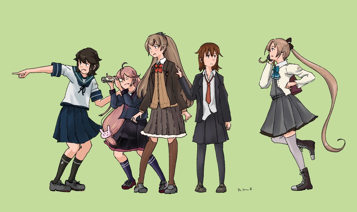 uzuki (kancolle) multiple girls brown hair long hair school uniform blazer skirt jacket  illustration images