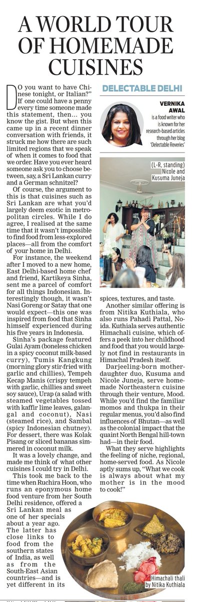 In this week's #DelectableDelhi, <a href="/VernikaAwal/">Vernika</a> tells us about the various #homeMade #cuisines one can find in #Delhi that go beyond the usual #Chinese and #Italian.

Read full story here: bit.ly/3tphXwi