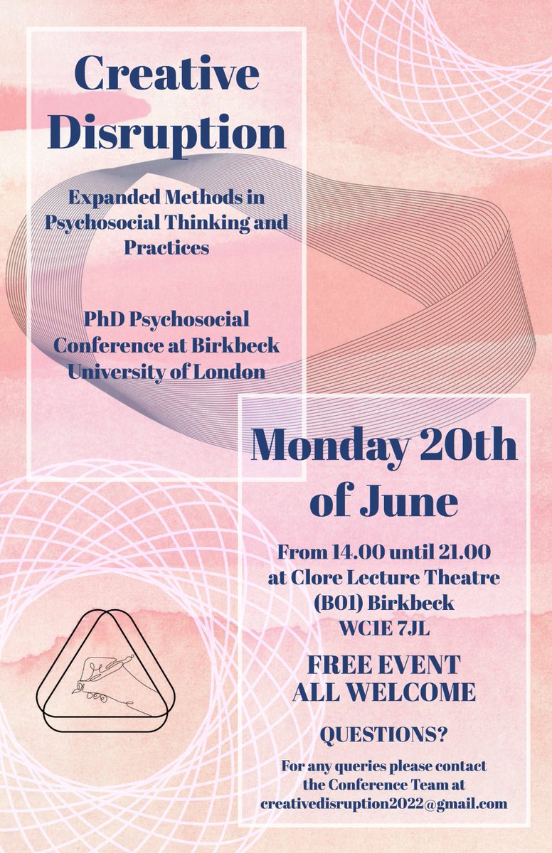 Expanded Methods in Psychosocial Thinking and Practices | 20 June 2-9 pm in-person The #CreativeDisruption programme is now finalised. All welcome! Please register: eventbrite.com/e/birkbeck-psy…