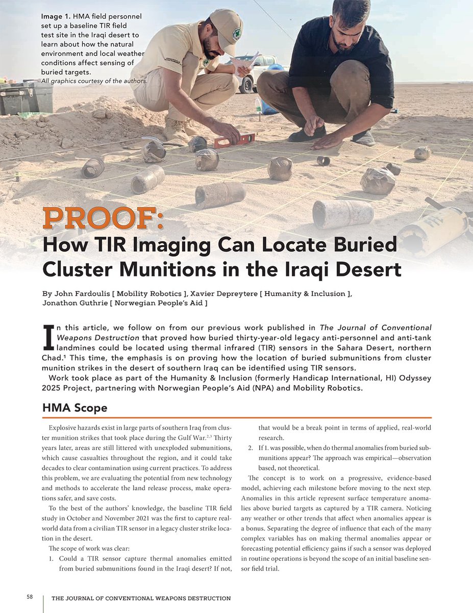Our breaking new #research with @HI_federation & @NPAdisarm - using #thermal #TIR imaging for locating buried #clustermunitions in the #desert of #Iraq. Supported by @GermanyDiplo. #scienceforgood #innovation #humanitarian #mineaction #drones #robotics #EOD #remotesensing