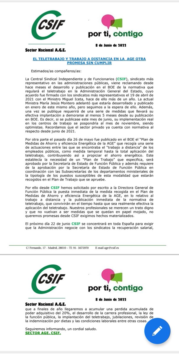 NOTA informativa del Teletrabajo y trabajo a distancia.