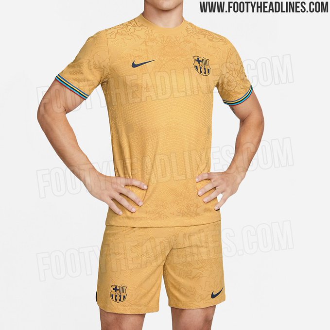 ゴールドカラー のバルセロナの来季アウェイユニがリーク 袖口には五輪カラー 超ワールドサッカー