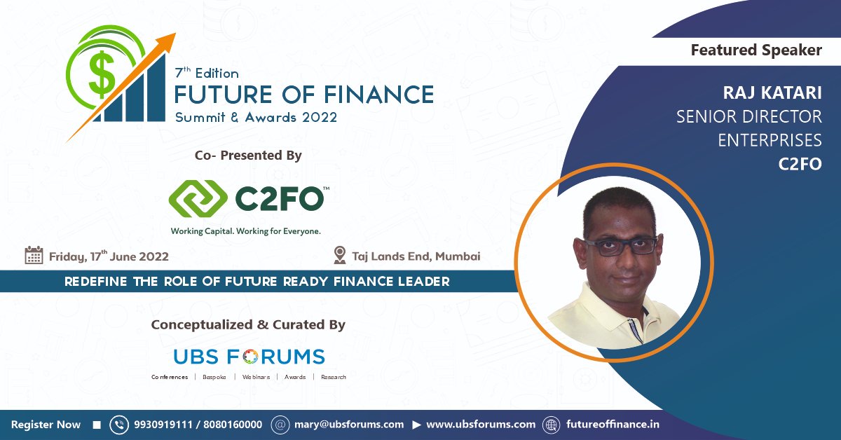 ubsforums's tweet photo. We are elated to welcome our eminent speaker 𝗥𝗮𝗷 𝗞𝗮𝘁𝗮𝗿𝗶 @C2FO for the Exclusive Conference on "7th Edition Future of Finance Summit & Awards 2022" scheduled on Fri, 17th June 2022 at Taj Lands End, Mumbai
Register Now- https://t.co/BQcHReLCwi
#UBSFFOF #C2FO #CFO #Finance https://t.co/pswxi3n35K