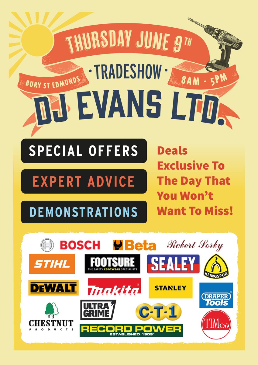 Welcome to our Summer Tradeshow ☀️
Come on down to our Bury St Edmunds branch to celebrate with us. 
We have special offers exclusive to today, a wide range of demonstrations and of course advice from the experts.
I think we also mentioned the FREE wood-fired pizza? 😉🍕