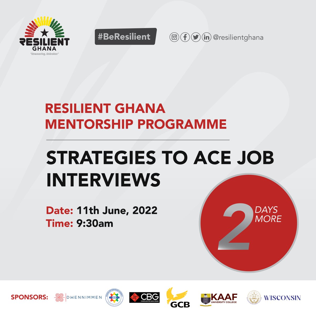 ResilientGhana's tweet photo. Are you ready for speed interviews, tips and tricks to stand out at interviews among others ?

It's this Saturday (11th June, 2022 || 9:30 am)
We have got a big surprise for you during this session🥳🥳 !

#beresilient  #interviews #job #jobsearch #business #growth #strategies https://t.co/WzZ1M8lH2Q
