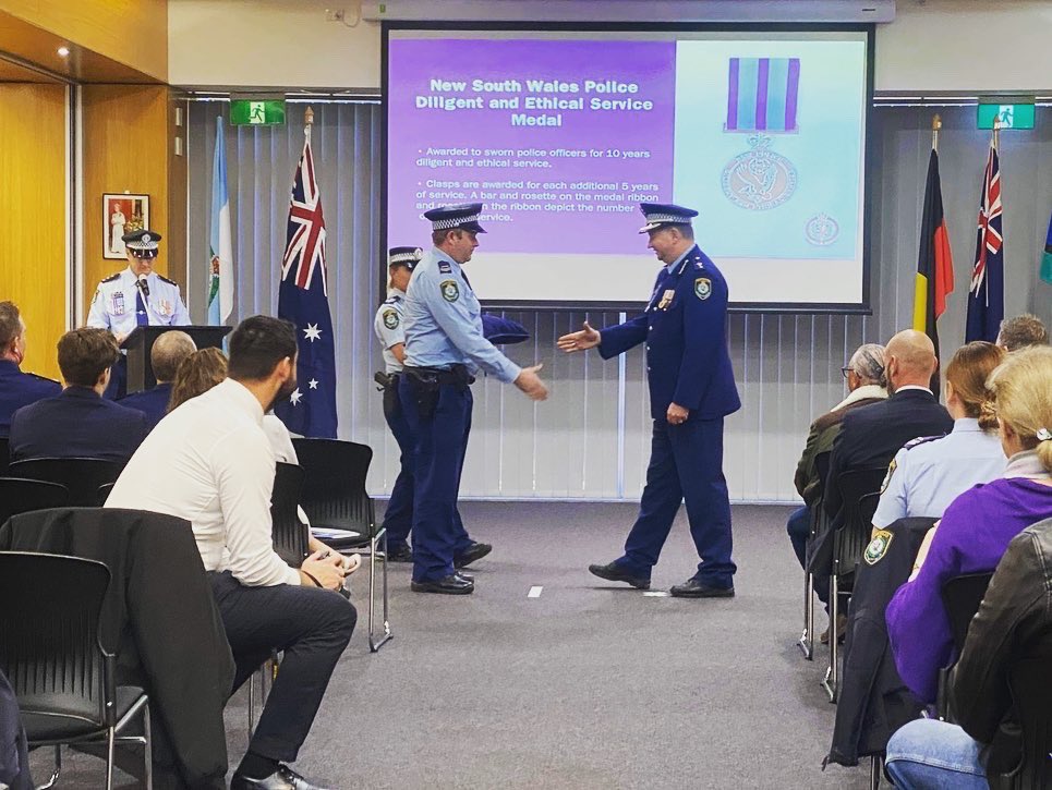Tuggerah Lakes Police and individuals were honoured at an awards and medal ceremony in Wyong today. 

Officers recognised for long service and acts of bravery - while several civilians also received awards for risking their lives to save members of the public. 

#CentralCoast
