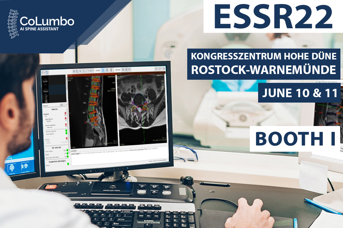 Our company will be presenting the CoLumbo software at the ESSR 2022 conference! The city is Rostock, the place is Kongresszentrum Hohe Düne, and our booth is # I. We will be happy to show you a demo of CoLumbo and answer your questions. 

#ESSR22 #MRI #АI #RADIOLOGY
