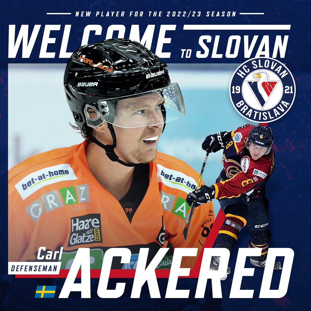 hcslovanba's tweet image. Predstavujeme: Carl Ackered 🇸🇪 je novou posilou #hcslovan, zmluvu podpísal na jeden rok. Viac o ofenzívnom bekovi v článku 👉 bit.ly/3Q8A2sp #VerniSlovanu