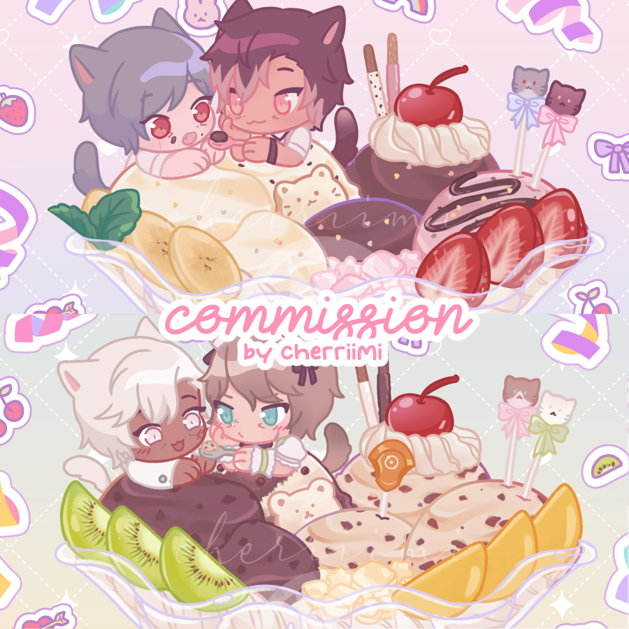 ๐ june-july commissions will open tomorrow! ๐
โจ not fcfs - i will post the form tomorrow at 10 AM GMT+7. the form will be open for a day or until there are enough responses!
โจ 3 slots for little beans & 4 slots for new parfait YCH commissions