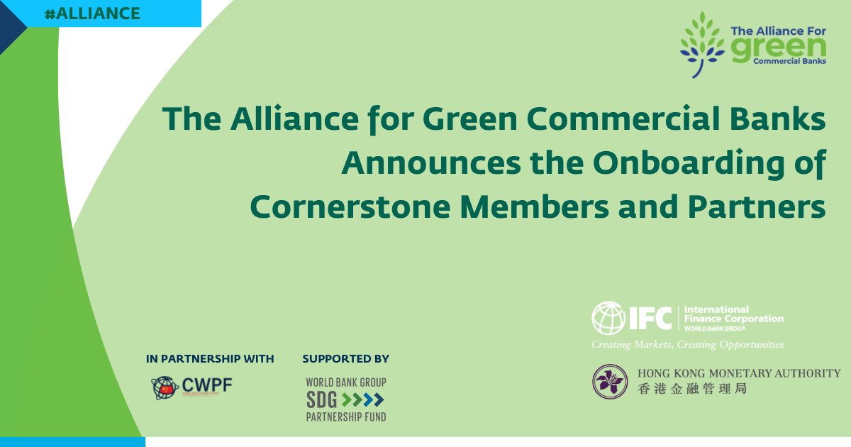 Five leading financial institutions joined the Alliance for Green Commercial Banks as cornerstone members, further building our community of #green commercial #banks to help address climate &amp; environmental risks in emerging markets. wrld.bg/MOv950Jtbc6