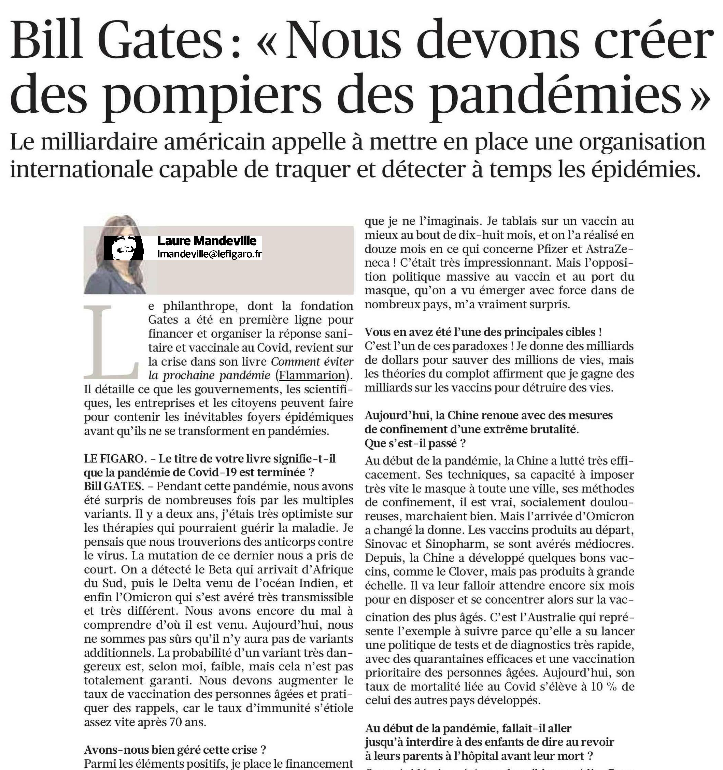 Ed_Flammarion's tweet photo. «Une brigade d’experts des pandémies à plein temps aiderait les États à se préparer, notamment dans les pays à faibles revenus.» @Le_Figaro interview @BillGates à propos de son nouveau livre «Comment éviter la prochaine pandémie ?». Pour en savoir plus ➡https://t.co/i3IGNp4163 https://t.co/3EarcXWJFw