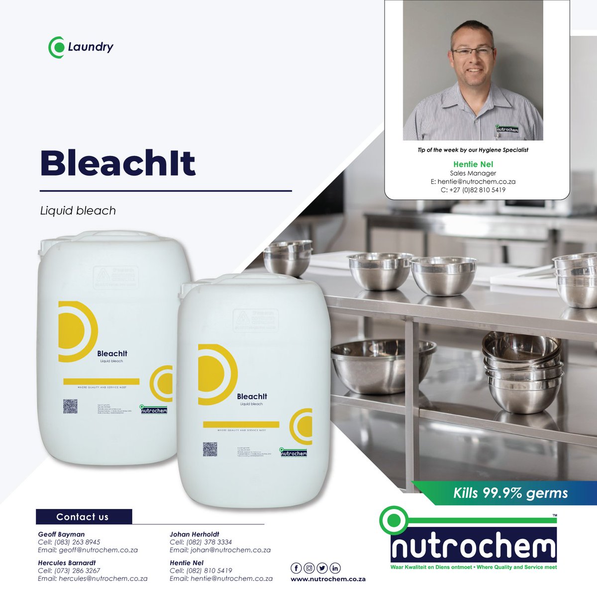 Nutro_Chem's tweet photo. BleachIT is a general-purpose stain remover and whitener that kills germs 99.9%
Read more about BleachIt here: https://t.co/7EdVKbGCMb
#bleach #killgerms #bleachit #chlorine #hospitality #laundry https://t.co/5TjCj144t4