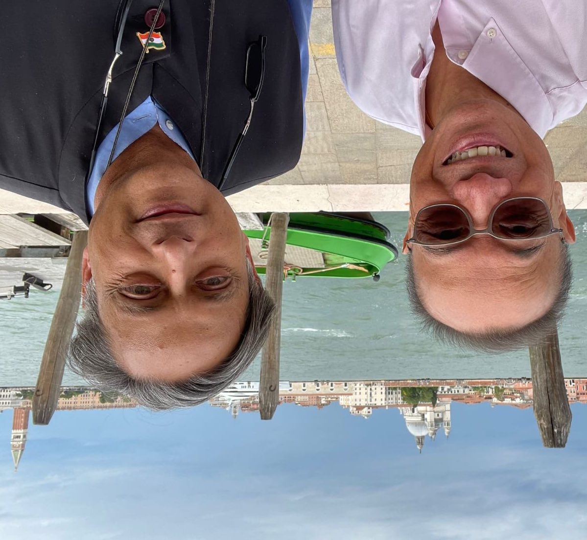 BefittingFacts's tweet photo. .@shashitharoor tweeted these pics from Venice in which national flag pinned to his jacket was upside down, so I fixed it. https://t.co/ZC3HRgZetx