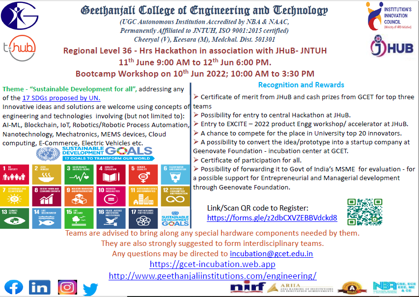 geethanjalites's tweet photo. #Bestcollegeinhyderabad #bestcollegeinTelangana #GeethanjaliCollegeofEngineeringandTechnology  #GCET #GeethanjaliInstitutions #Hyderabad #JHUB #JNTUH #Bootcamp #36Hrs #Hackathon #ChiefGuest @prithvichaithan https://t.co/bql7rbXMUa