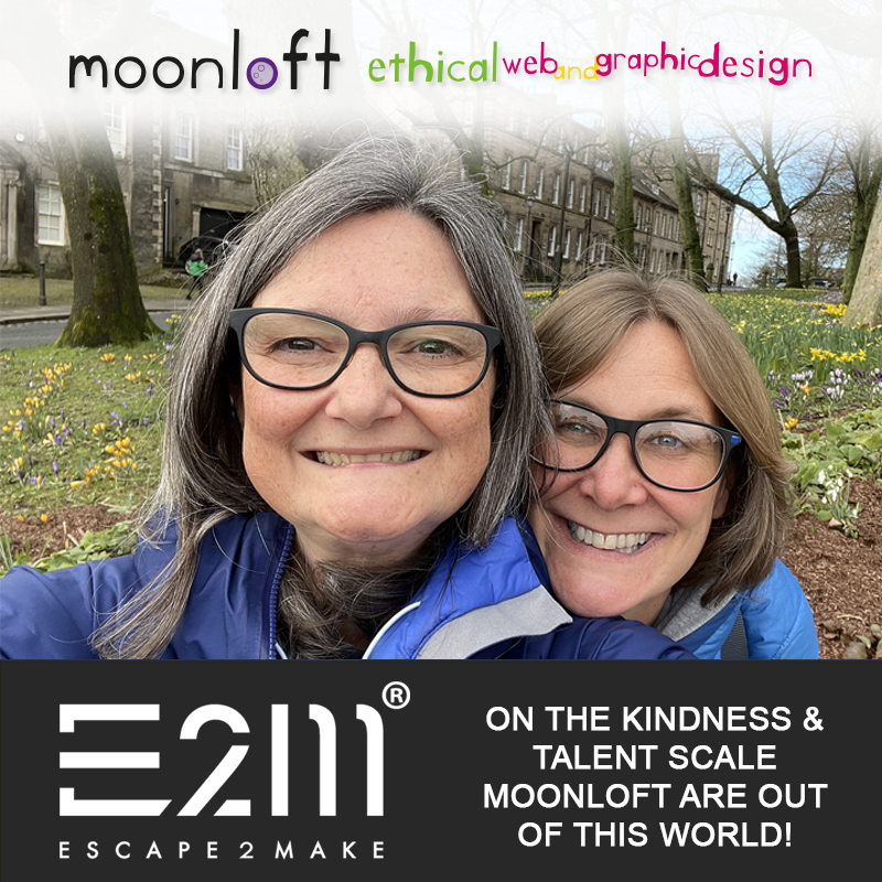 Escape2Make's tweet photo. When it comes to kindness &amp; talent, @moonloft are out of this world! So generous to E2M with #inkind time &amp; skills.
We just want to say to Sarah (left) &amp; Adele (right) we love you to the..... yes, you've guessed it!
Go see the wonderful work they do at https://t.co/FOMnZLOC5S https://t.co/JhIJQqzdEK