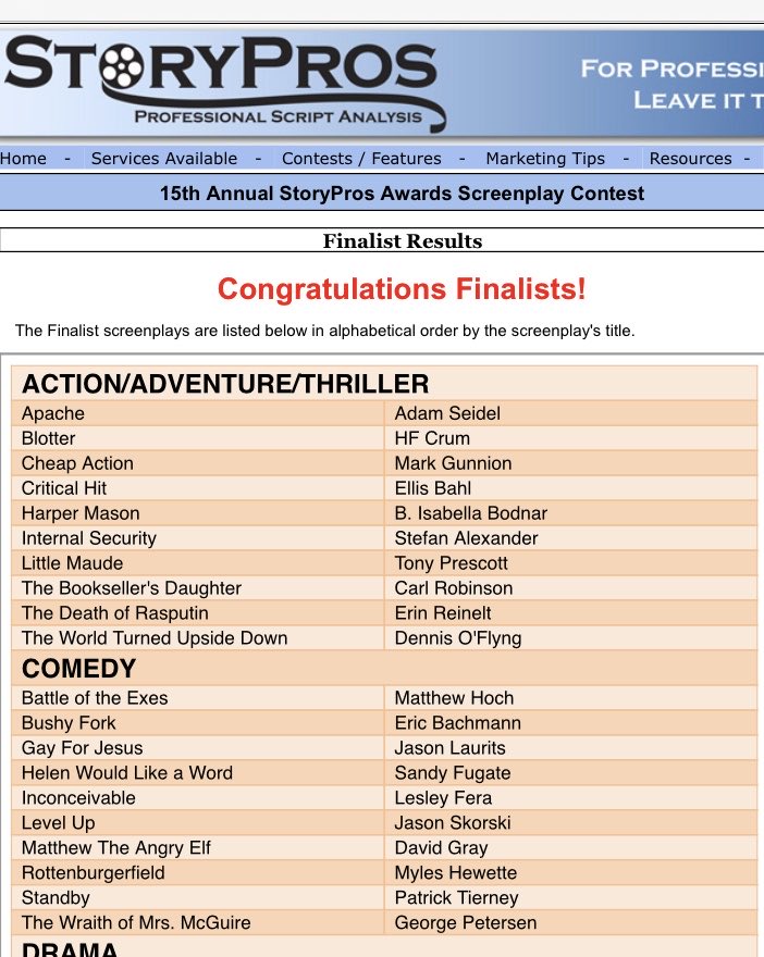 IsabellaBodnar's tweet image. “Harper Mason” made finals the 2nd time this year! Thank you ⁦@StoryPros⁩ for advancing my thriller #screenplay to the final round. Super stoked! #thrillerscript #abductionthriller
