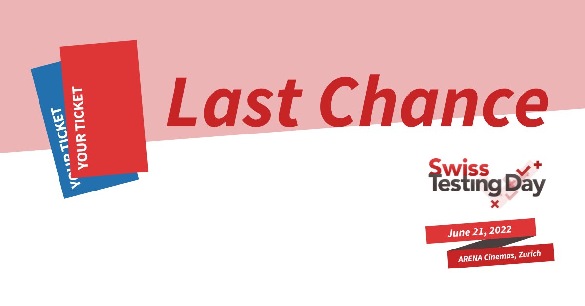 ⚠️ Don't miss out! ⚠️

Now is your last chance to get a conference ticket at the regular ticket price. Prices of individual tickets increase on Monday, June 13. Team package prices remain unchanged.

Get your ticket here: bit.ly/3mqvNLh

#SwissTestingDay22 #Testing