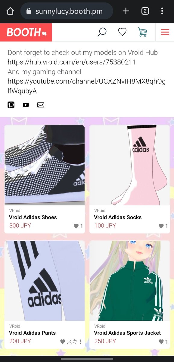 Sunnylucy88's tweet photo. Woop woop got adidas merch for vroids right here!! 🤭 
If you have a vroid character and some change, please take a look😉 

#VRoidHub #vroid #vroidstudio #vroidclothes #vroidcharacter #vroidtexture #VRoidPhoto #vroidbooth #vroidclothesset #vroidadidas #vroidsportsset #vroidsport https://t.co/ptbGgX3SNK