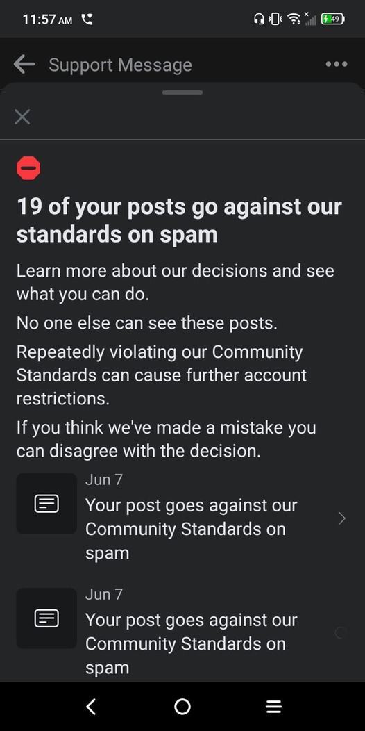 Kaeylix's tweet photo. hey @facebook, do you seriously have something against me personally or what? all the "spam" your accusing me of is on a PRIVATE group thats just ME so i can read the articles LATER. and that prior Restriction was over something someone else posted, that i SHARED. 
1/ https://t.co/6RcWxe85PM