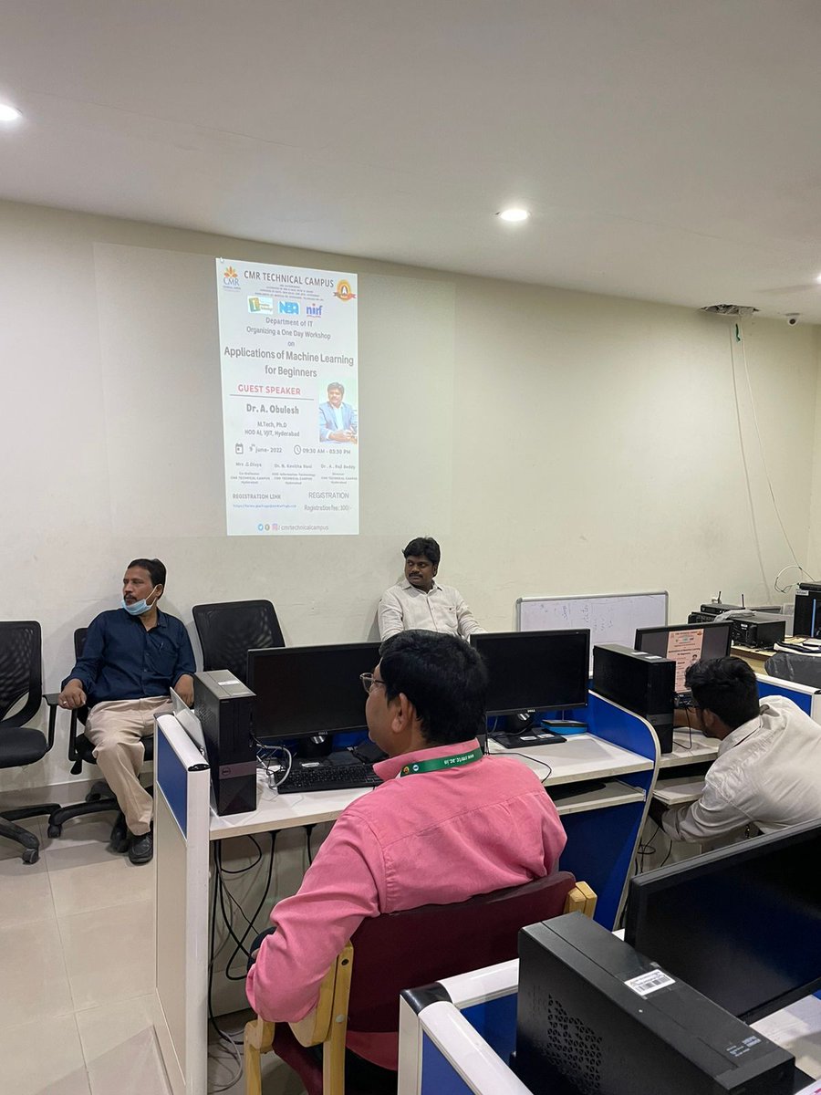 CMRTCofficial's tweet photo. Department of IT, CMR Technical Campus has organised a  One day work shop on Applications of Machine Learning for Beginners. 

#DepartmentofIT #CMRTechnicalCampus #CMRGroupofinstitutions #Workshop https://t.co/vNPqOeFRoK