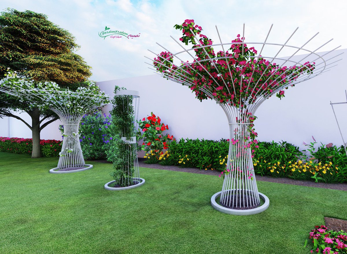 عمل الحوامل الحديدية لاشجار الجهينمية ووغيرها من الاشجار المتعلقة سوف تعطيها رونق و شكل جميل كما لو كانت باقة عمالقة من الورود